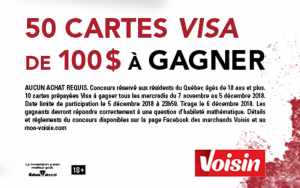 50 cartes Visa prépayées de 100$ chacune