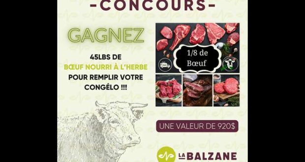 GAGNEZ 18 de bœuf local nourri à l'herbe (920 $)