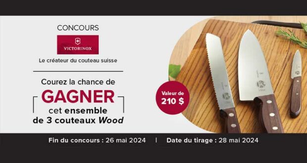 Gagnez un ensemble de 3 couteaux « Wood » par Victorinox