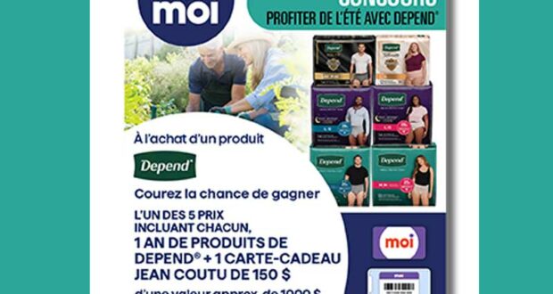 Gagnez 5 x 1 an de produits Depend + 150$ chez Jean Coutu