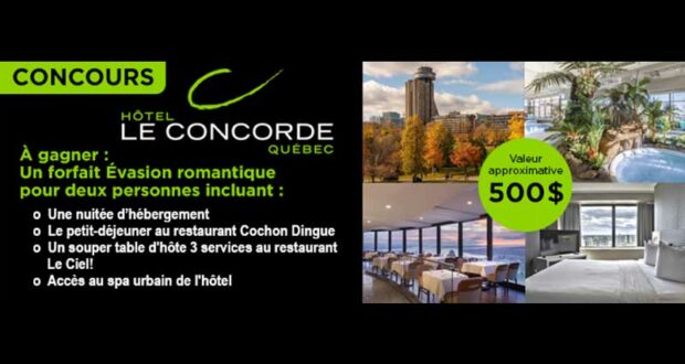 Gagnez un forfait Évasion romantique à l’Hôtel Le Concorde