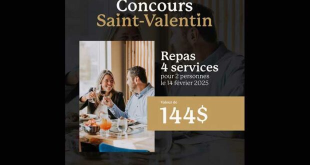 Gagnez Un repas 4 services menu Saint-Valentin pour 2 personnes